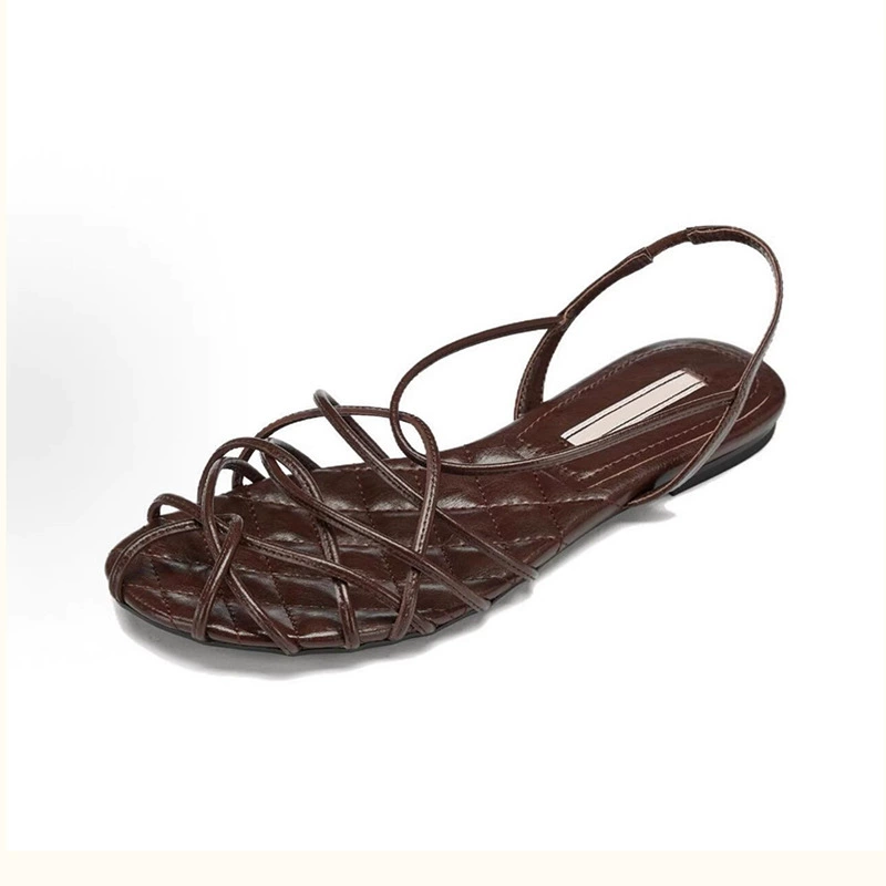 Retro woven summer universal sandals, french style, thin strap