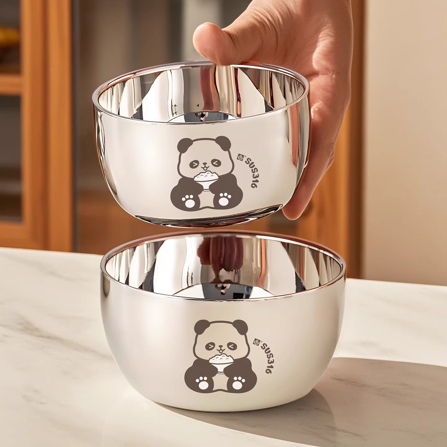 Children's Bowl 316L Stainless Steel Food Grade Baby Food Bowl Double-Layer Anti-Scalding and Anti-Fall Cute Eating Bowl