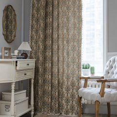 Imanqi Yun Green Floral Damask Tassel Curtain Panel Kitchen Curtain Full Window Semi-Darkening Direct Factory