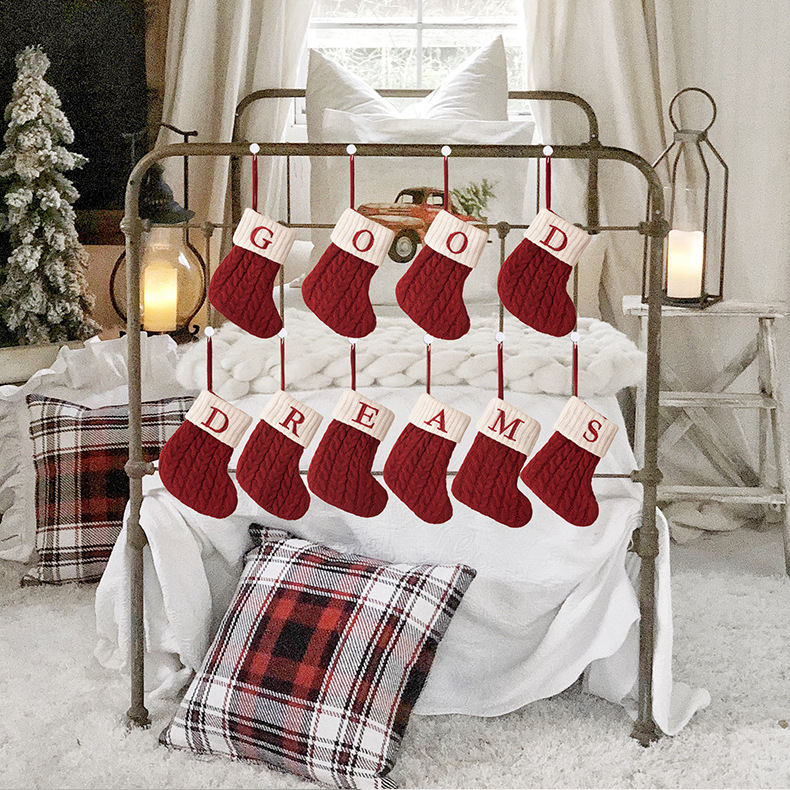 Christmas Cute Letter Christmas Stocking Decoration Creative Christmas Tree Pendant Christmas Style Wool Knitted Socks Decoration Props_voghion.com