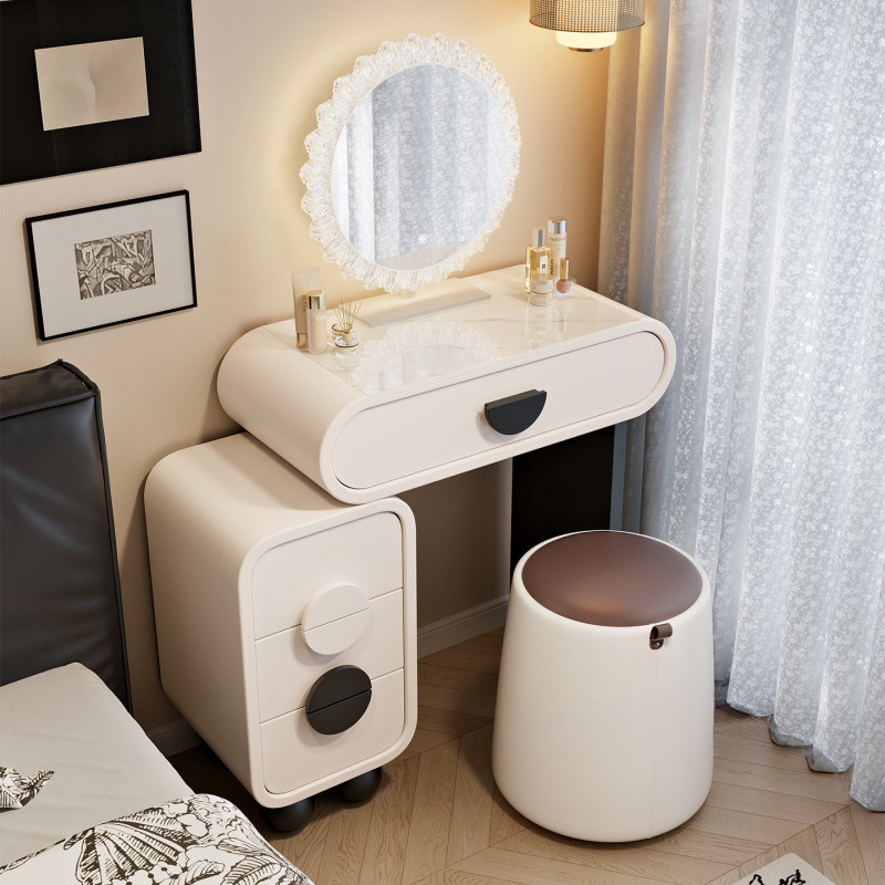 Vintage Cream Style Dressing Table for Bedroom, Modern Simple 2025 New High-End Small Apartment Drawer Cabinet Integrated Makeup Table