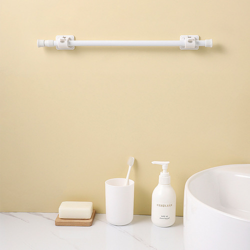 White paint no punching curtain telescopic rod kitchen drain shoe cabinet layered rod bathroom curtain rod clip hook support frame