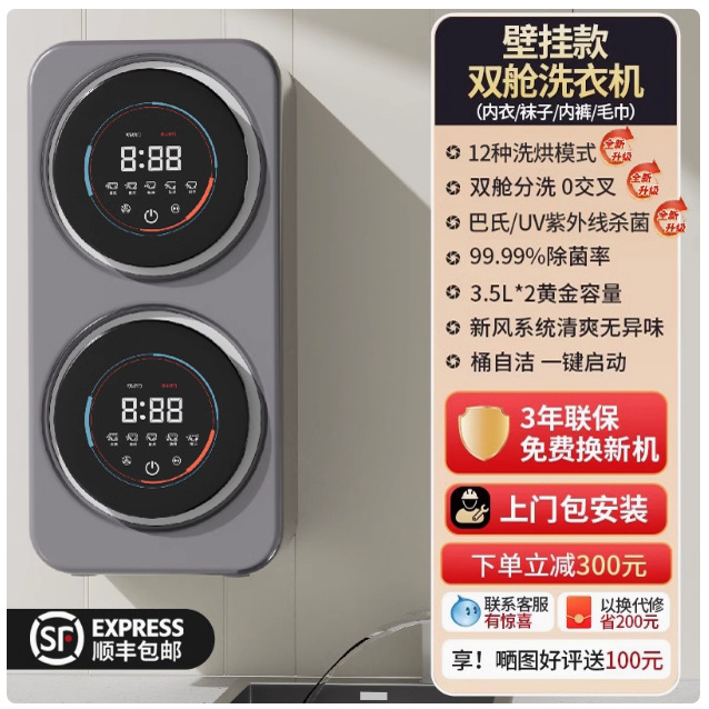 双舱内衣洗衣机一机二三桶内裤迷你小型滚筒壁挂式全自动洗袜子机|undefined