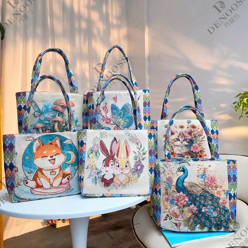 菱形キャンバスバッグ両面ゴールド刺繍ファッションハンドバッグデイリーポータブルハンドバッグ仕事弁当ハンドバッグ|undefined