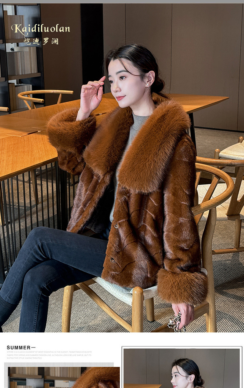Winter Mink Fur Warm Coat Short Women New Slimming Fox Fur Collar