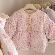 韩版童装25秋季冬季新款女童夹棉外套小女孩洋气甜美碎花棉服棉衣