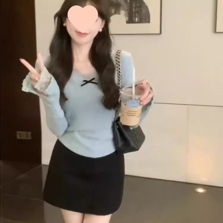 法式小香风蕾丝花边领针织衫女秋冬纯欲风洋气修身内搭打底上衣|undefined