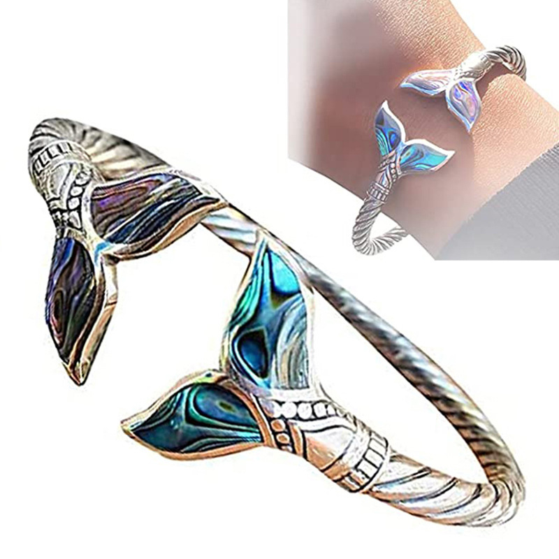 Brazalete Abierto Ajustable Creativo Retro de Moda Europea y Americana, Brazalete de Aleación con Cola de Sirena Colorida image 1