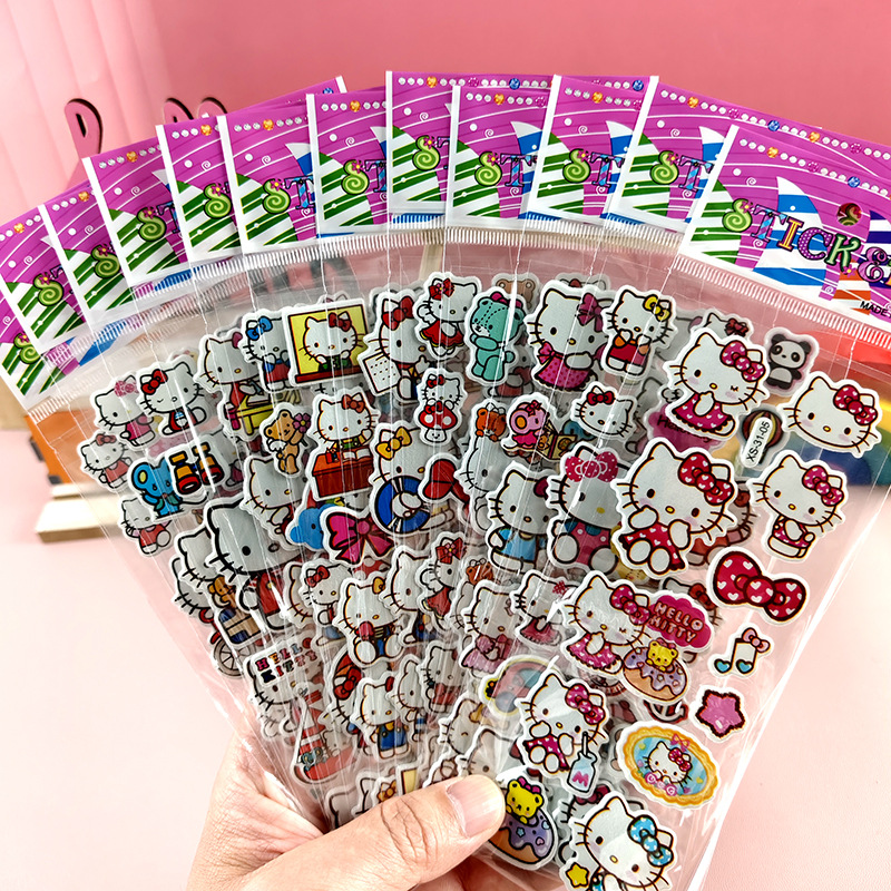 Pegatinas de burbujas de dibujos animados para niños Sanrio Kapibala Ice Animal Dinosaur Cars 3D Pegatinas estéreo