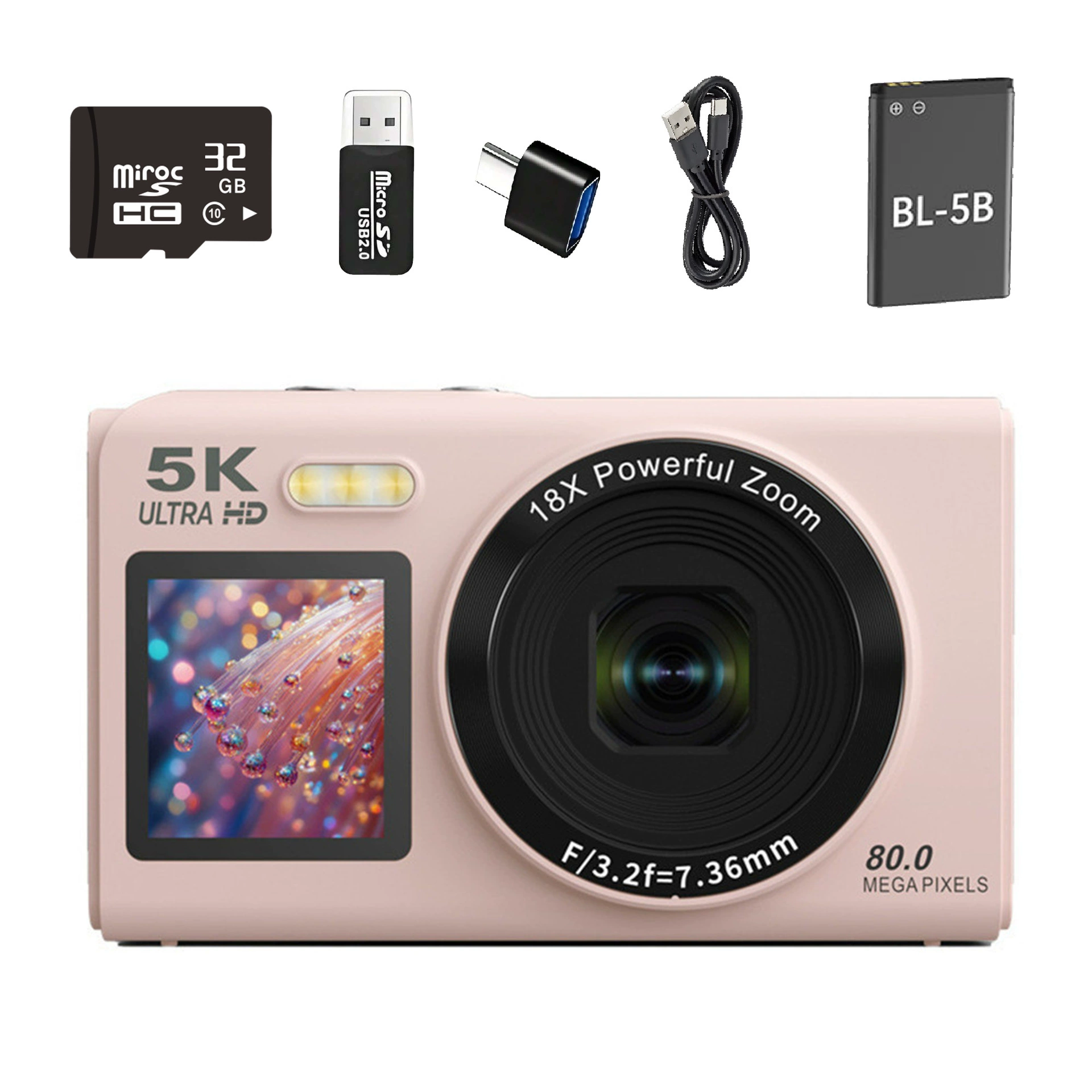 Цифровая камера ручная 5K Ultra HD, 18× зум, 80 Мп, компактная 21×15×10 см