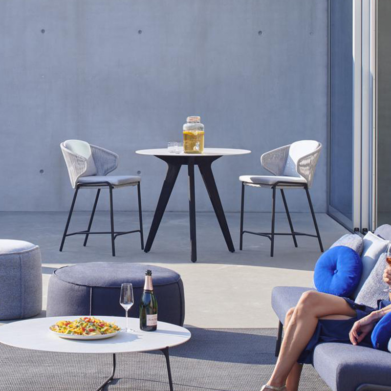 北欧户外高端编绳靠背扶手吧台椅酒吧花园餐厅防水防褪色高凳桌椅