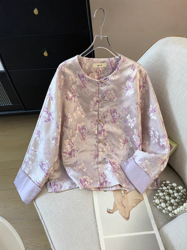 新中式国风改良汉服盘扣提花织锦织金重工刺绣缎外套花朵南油秋冬|undefined