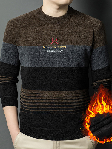 Winter New Arrival Men's Fleece-Lined, Thickened Crewneck Knitwear Long-Sleeved Chenille Casual Warm Sweater for Middle-Aged and Elderly Men