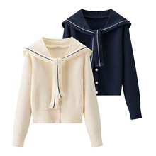 2025秋冬新款学院风披肩海军领针织衫宽松毛衣开衫小个子上衣