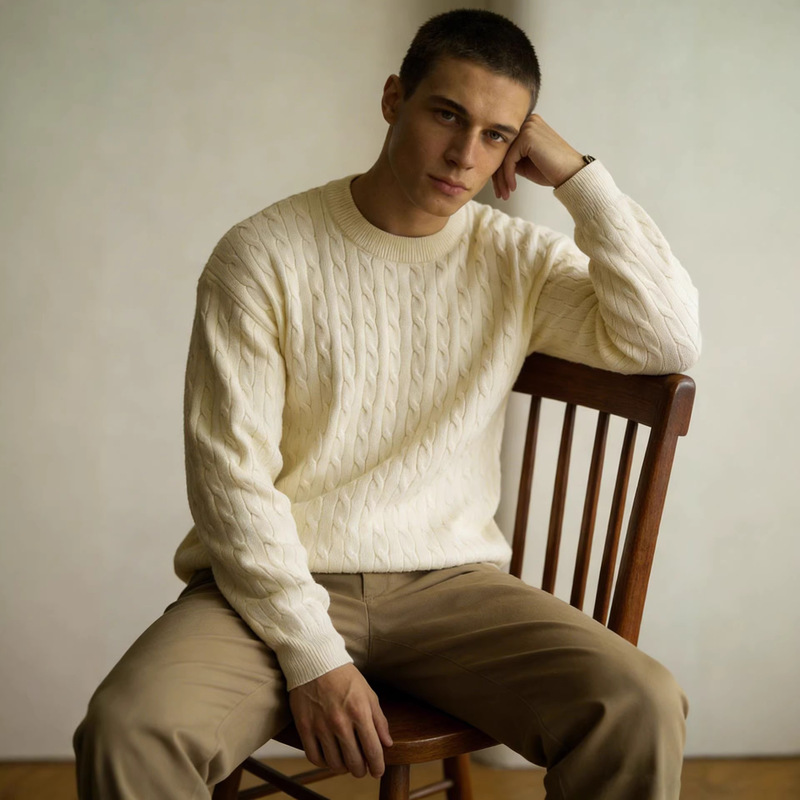 Cross-Border Men's Clothing 2025 New Autum Cable Stereo Texture Knitwear Men's Old Money Style Bottoming Knitwear Cross-Border Men's Clothing 2025 New Autum Cable Stereo Texture Knitwear Men's Old Money Style Bottoming Knitwear