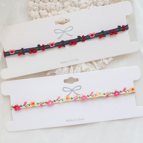 Retro braided choker clavicle chain dogwood embroidered flower choker necklace forest style ethnic style short necklace for women