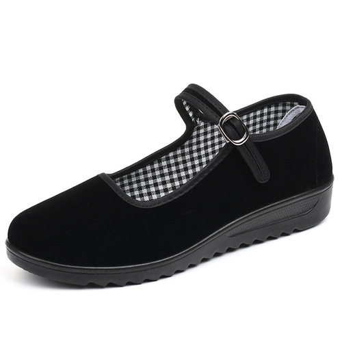 Old Beijing cloth shoes women's work shoes wear-resistant hotel etiquette shoes black flat cloth shoes square dance mom shoes