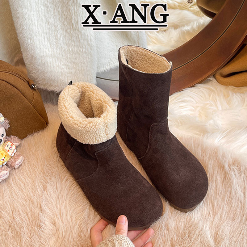 Dos botas de nieve para mujeres botas cortas de invierno nuevas botas de cuero Burken zapatos de algodón caliente para mujeres zapatos de cordero