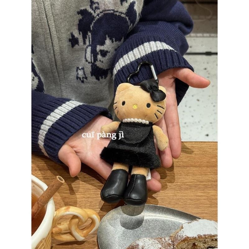 长腿猫新款KT名媛风豹纹黑粉毛绒玩具少女心包挂饰钥匙扣礼物活动|undefined