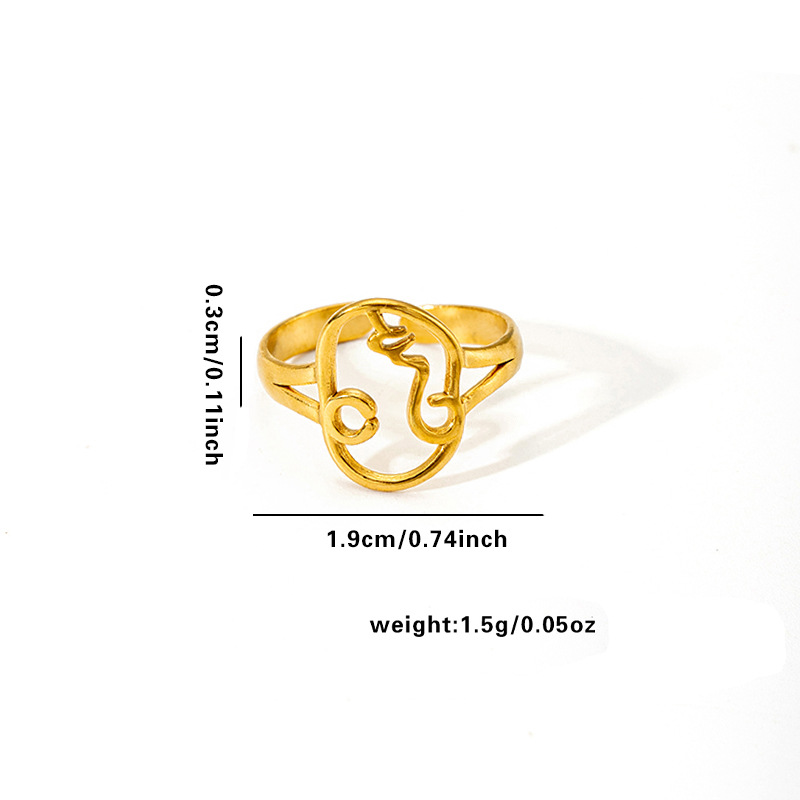 18K Real Gold Plated Plating Material Wholesale Jewelry Elegant Human Face Heart Shape Flower Titanium Steel Open Rings