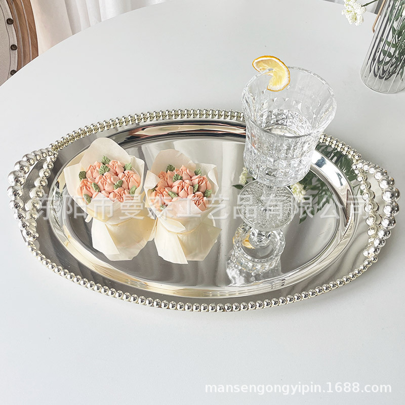 European-style Metal Tray Oval Plating silver Dessert Table Cake Plate Baking Party Supplies Hotel Club Plate