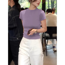 简约款半高领短袖针织衫t恤女2025夏季套头设计宽松显瘦打底上衣