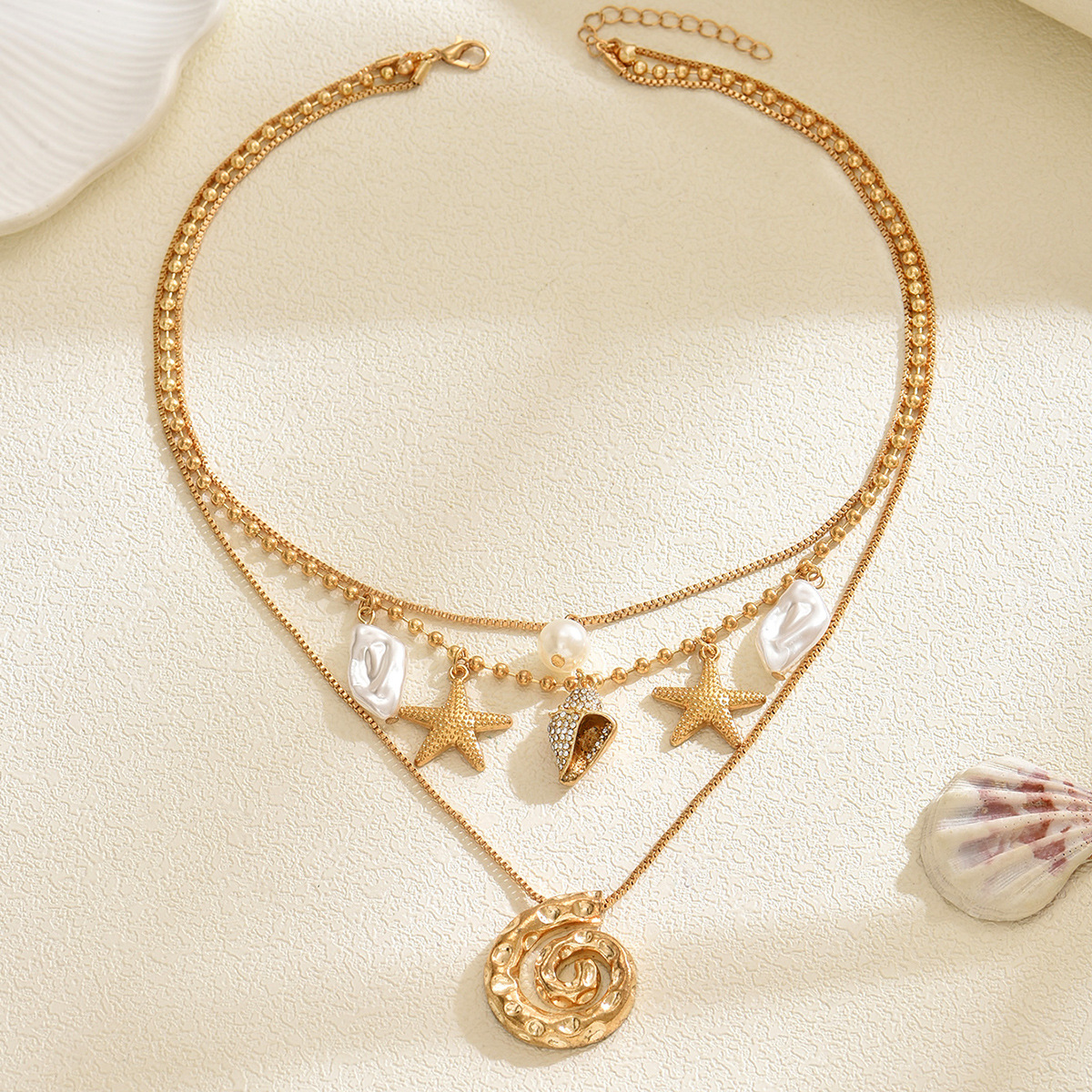 Seaside Shell Hot Selling Fashion New Beach Starfish Irregular Spiral Pendant Multi-layer Stacking Vacation_voghion.com