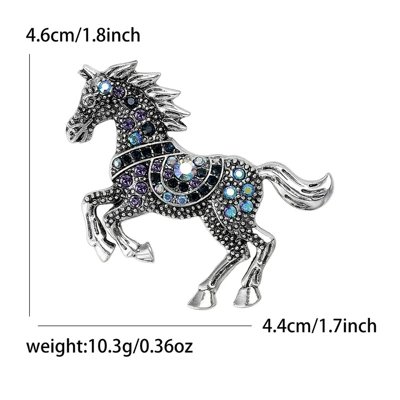 Hot-Selling Fashionable Light Luxury Retro Enamel Horse Rhinestone Brooch Versatile Anti-Exposure Clothing Accessory Pin (Yaxa sancaqları) - ancient-silver-blue-5387-bl