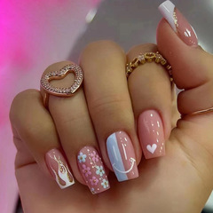 Valentine's Day love heart false nails cute smiling flowers nail art flame false nails sweet nail stickers nail stickers nails