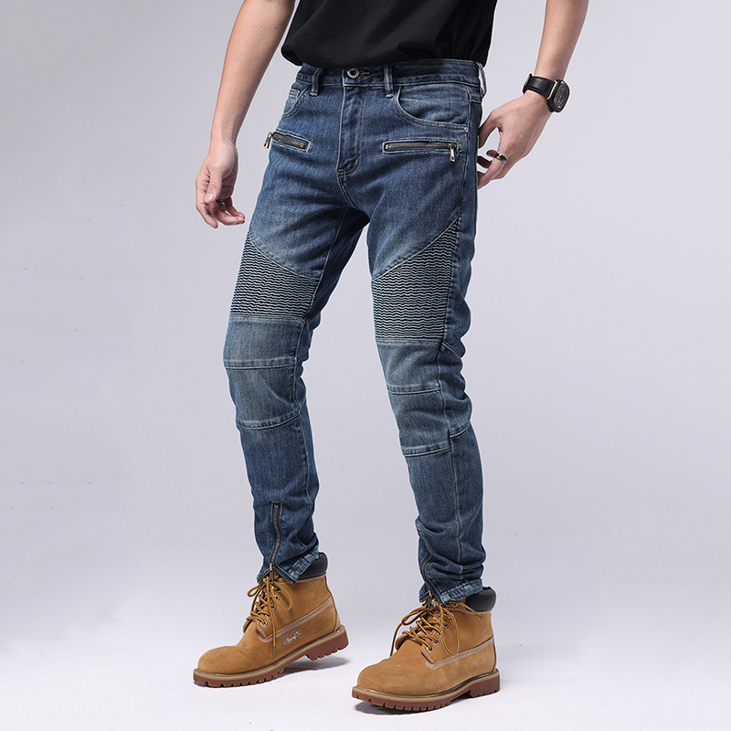 Jeans patchwork lunghi e skinny per pantaloni casual elasticizzati con piedi piccoli da uomo per pantaloni da moto da uomo_voghion.com