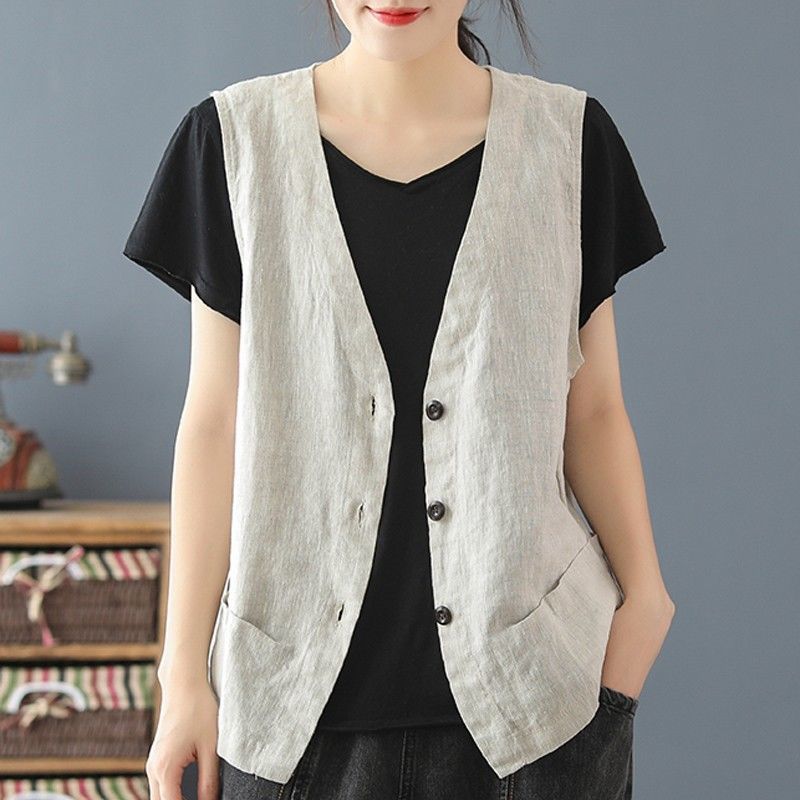 Cotton and Linen Vest Women's New Summer Short Outer Wear 2023 Women's Tops Women's Korean Style Vest Thin Vest Jacket