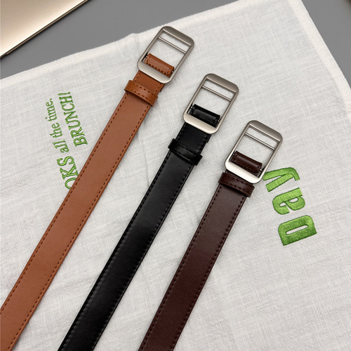 Women's Korean Version Simple and Versatile Student Universal Casual PU Denim Belt for Men, Fashion without Hole, Trendy
