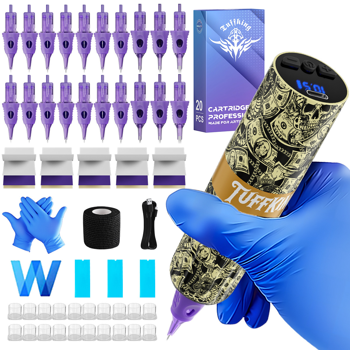 Principiantes punk estilo inalámbrico máquina de tatuaje conjunto completo de herramientas transfronterizas bolígrafo pegado equipo de tatuaje de aguja integral