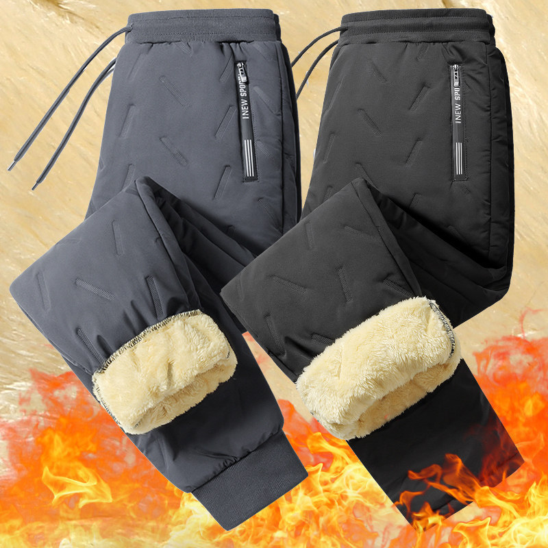 Men's Fleece Pants Winter 2026 New Style, Extra Large and Loose-Fitting, Warm Lamb Wool Cotton Pants with Elastic Waist, Snow Pants