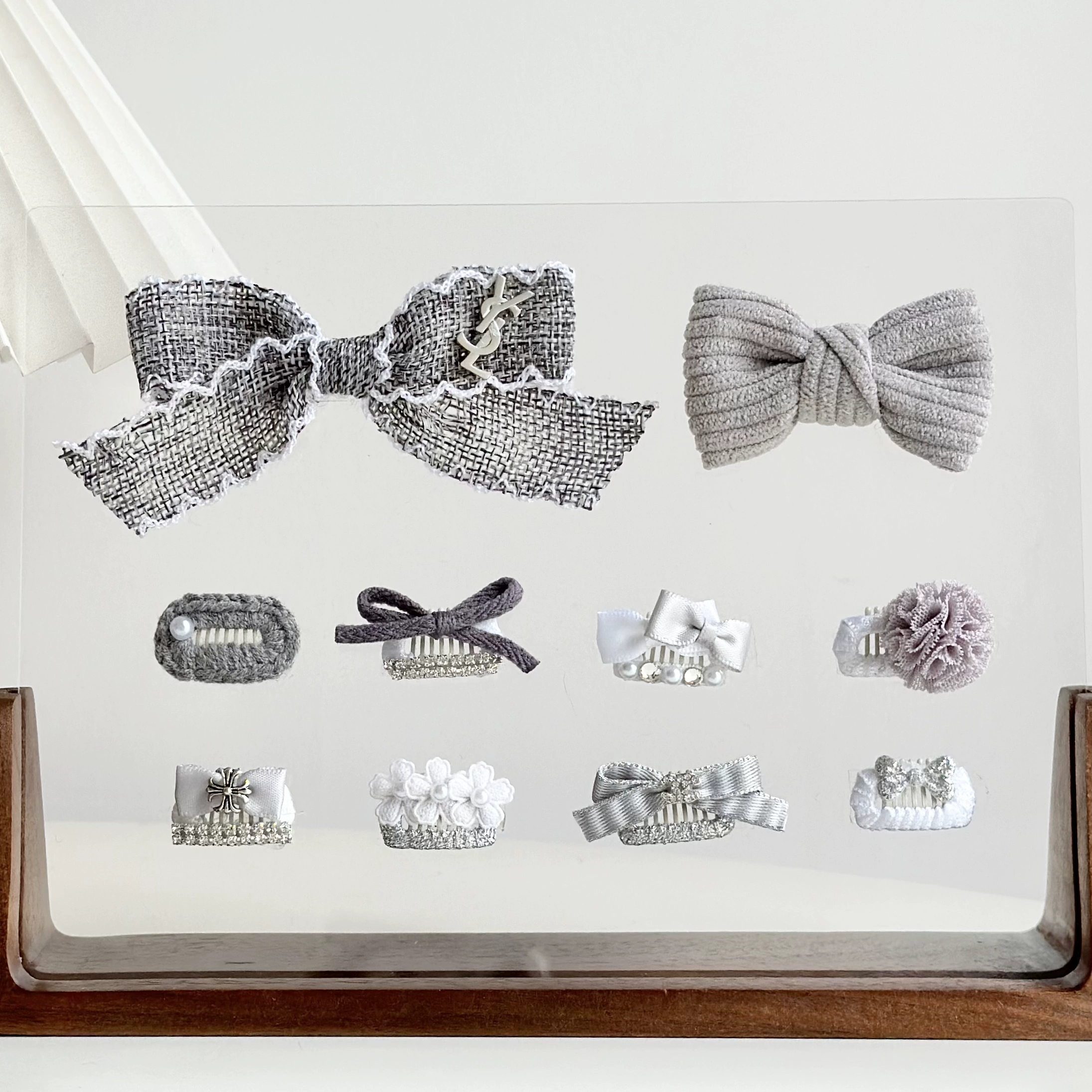 Заколки для домашних животных мини-сломанные волосы классический серый лук кошачий головной убор Marzis Йоркша Тедди милый