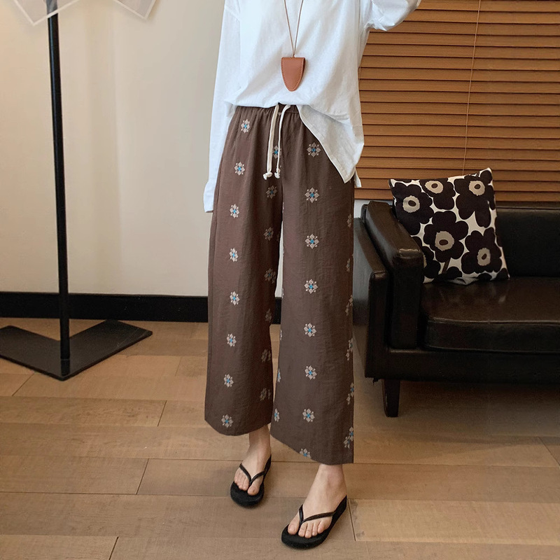 Spring is not too late Nanfa girl's heavy embroidery Tencel cotton and linen 9-point casual pants women's slim cool and cool walking pants