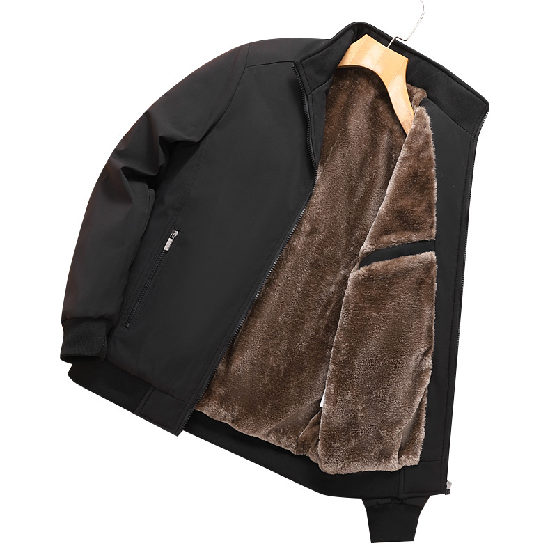 De mediana edad y ancianos Otoño e Invierno forrado de lana gruesa chaqueta caliente casual de los hombres versátiles cuello del soporte de lana forrado abrigo ropa de los hombres de moda