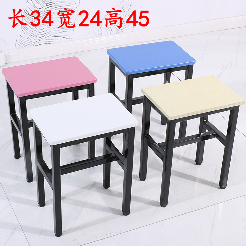 Taburete de taller al por mayor, línea de montaje de fábrica, taburete de trabajo, taburete cuadrado pequeño de acero y madera, taburete de hierro de comida rápida, oro de entrenamiento