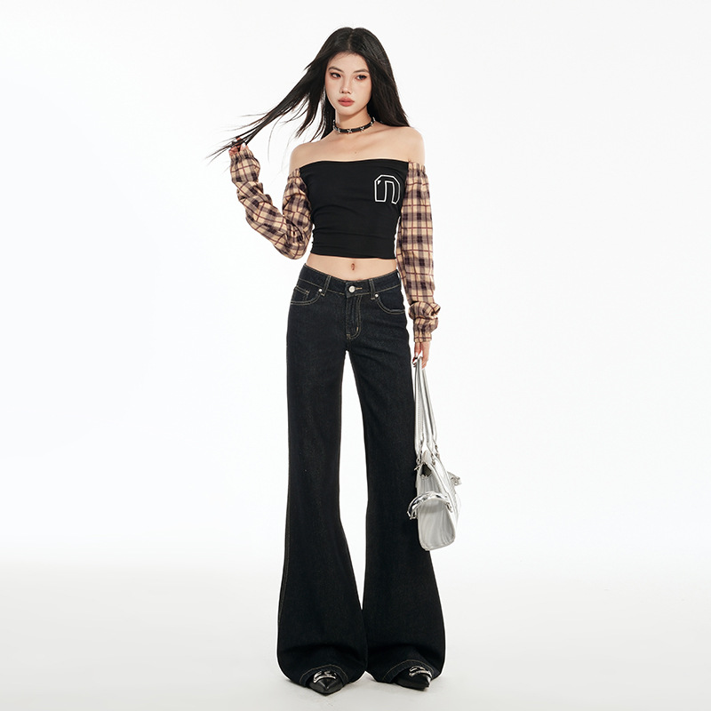 American Retro Spicy Girl Low-Waist Loose Flared Pants 2025 Autumn and Winter No Hem Flared Floor-Length Jeans for Women
