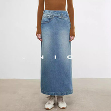 时髦趣味点睛不对称开叉裙百搭半裙造型进口骨感棉牛仔半身裙女