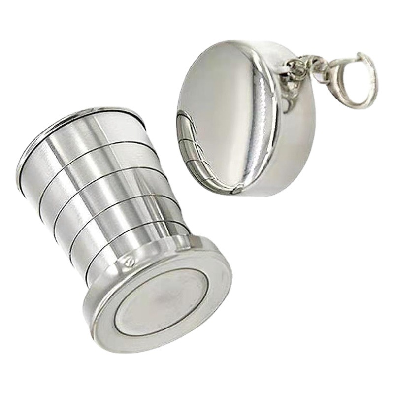 De calidad alimentaria de acero inoxidable de viaje portátil transfronterizo al aire libre plegable taza portátil retráctil pequeña taza de agua copa de vino de metal