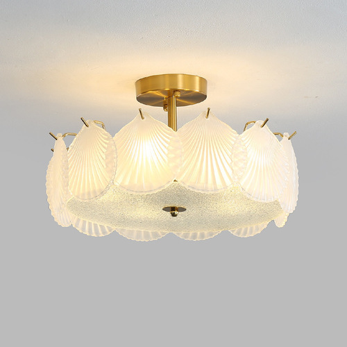 French Cream Shell Crystal Chandelier Full Spectrum Eye-Caring Princess Room Bedside Lamp Romantic Warm Pearl Flush Mount Lamp