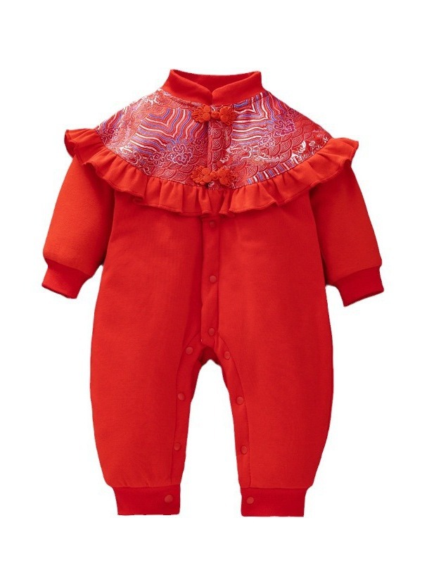 Estilo occidental bebé nuevo acolchado mameluco infantil engrosada estilo chino mono princesa 100 días viejo mameluco