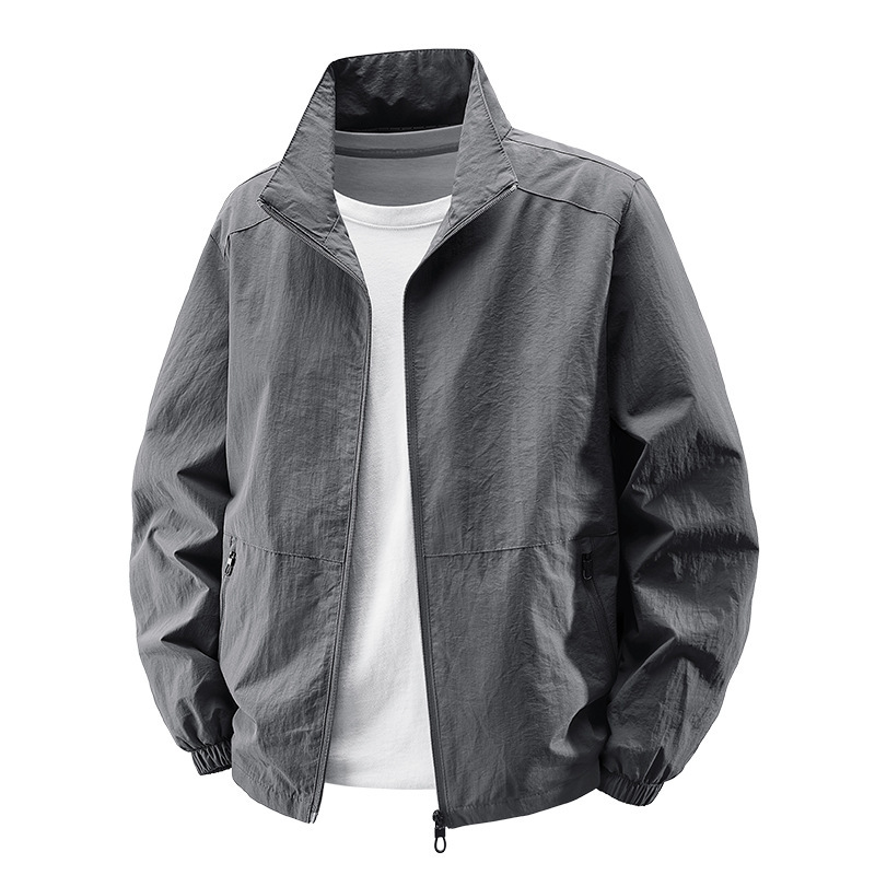 2025 New Spring and Autumn Stand Collar Jacket Men's Thin Coat Men's Casual Fashion Waterproof Thin Trendy Men's Clothing