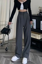 卡其色高腰阔腿裤女春秋宽松显瘦直筒裤垂感拖地裤双扣休闲西装裤