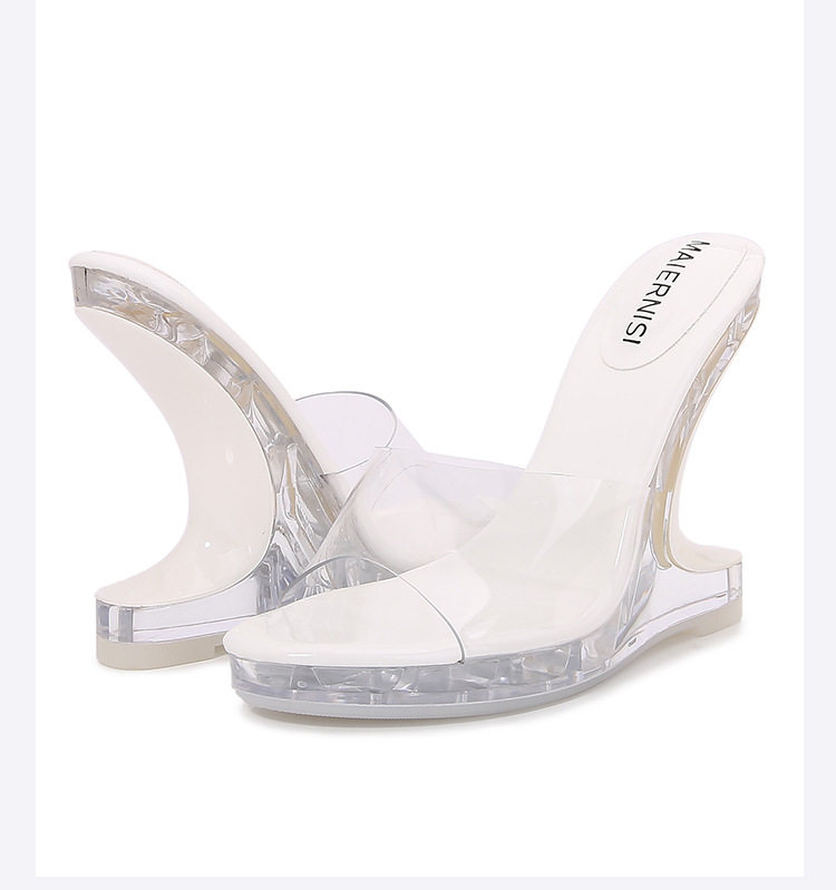 Giày sandal cao gót nữ trong suốt pha lê hở mũi gót nhọn — bạc, màu đỏ, trắng, đen chi tiết 29