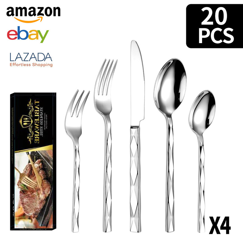 新型国境を越えたアマゾンステンレス食器ナイフとフォークスプーン5個セットの西洋食器20/40/60個セット|undefined