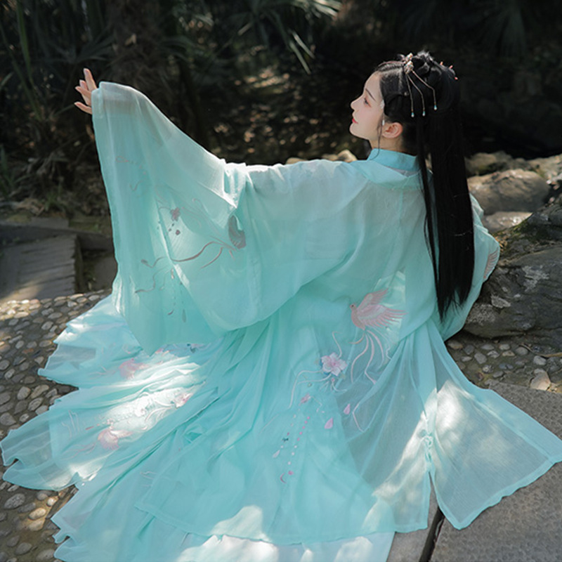 新款成人汉服女交领齐腰襦裙仙气非古装重工刺绣中国风女六米裙摆