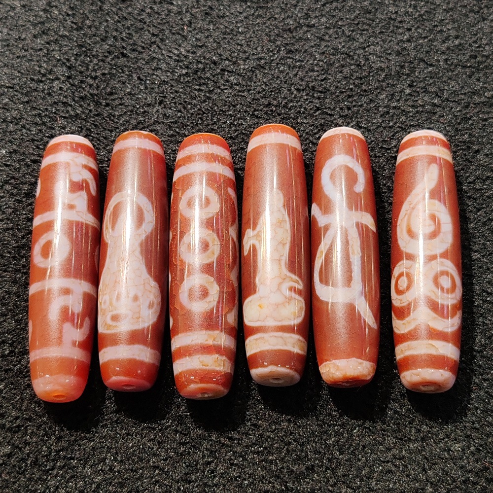 台湾渗透工艺天然玛瑙藏式图腾红肉龙鳞血丝开片天珠项链diy配饰