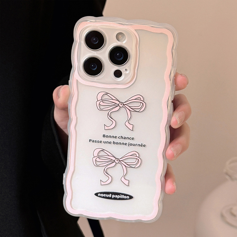 インスタイルのピンクのリボンは、iphone16promax apple 13 携帯電話ケース 11 透明 15 韓国スタイル 14/12 に適しています。|undefined
